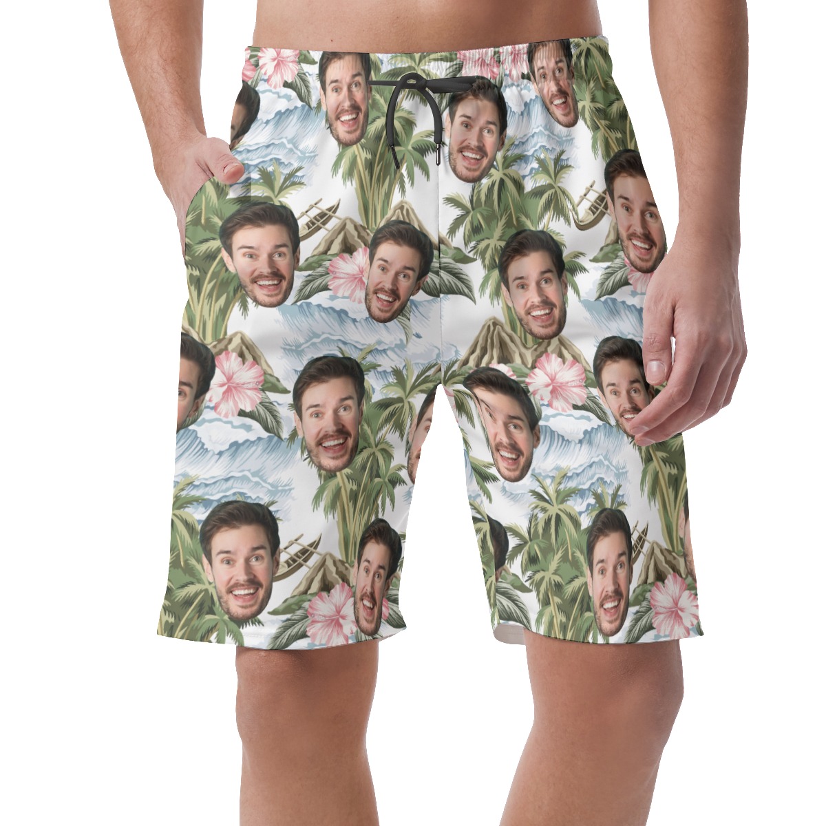 Tropical Palm Tree Custom Face Hawaiian Summer Beach Shorts For Men - variant image 1