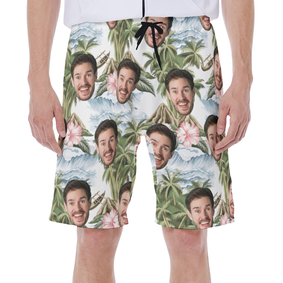 Funny Custom Face Tropical Island Hawaiian Swim Trunks For Men - variant image 1
