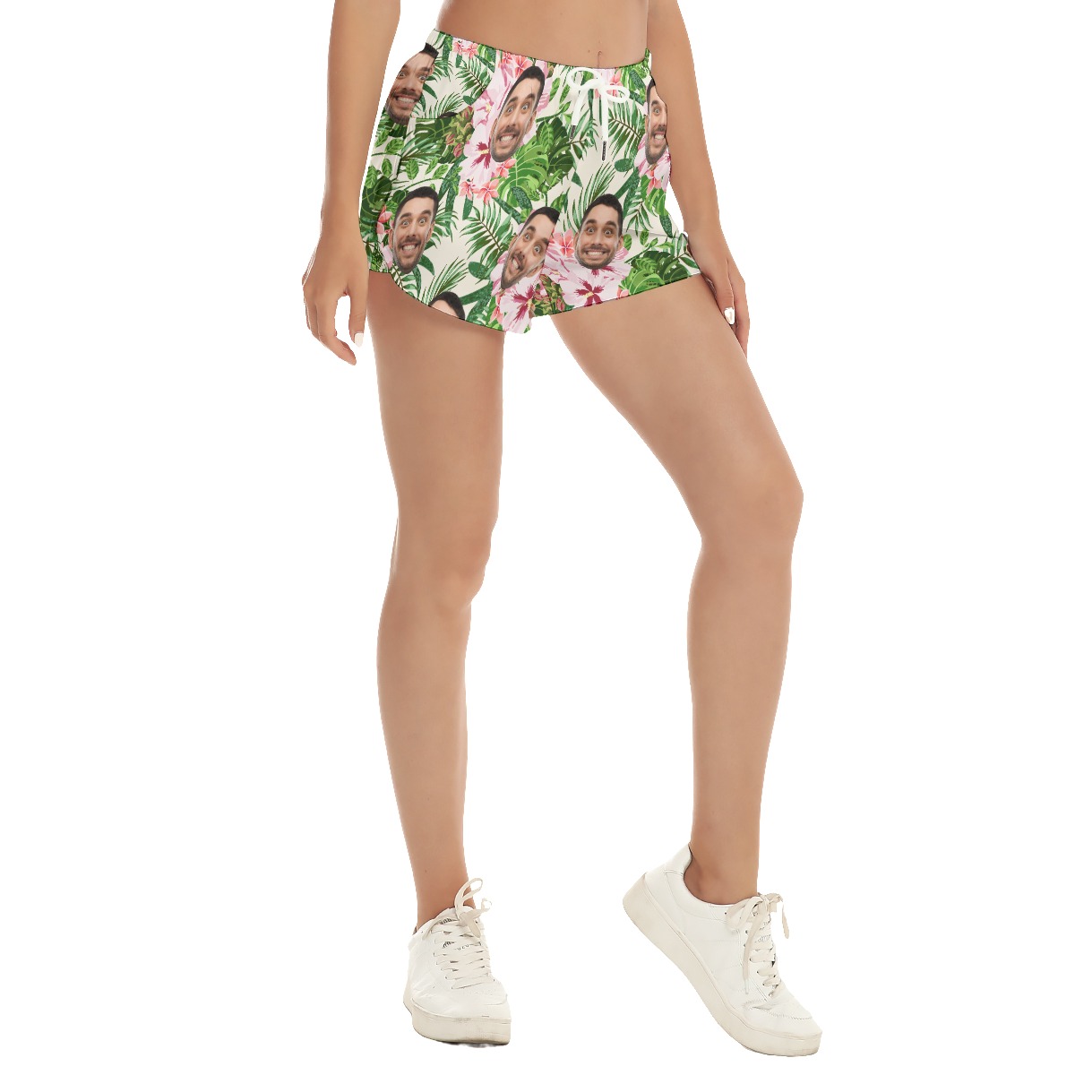 Women's Custom Face Beach Shorts Tropical Print - variant image 1