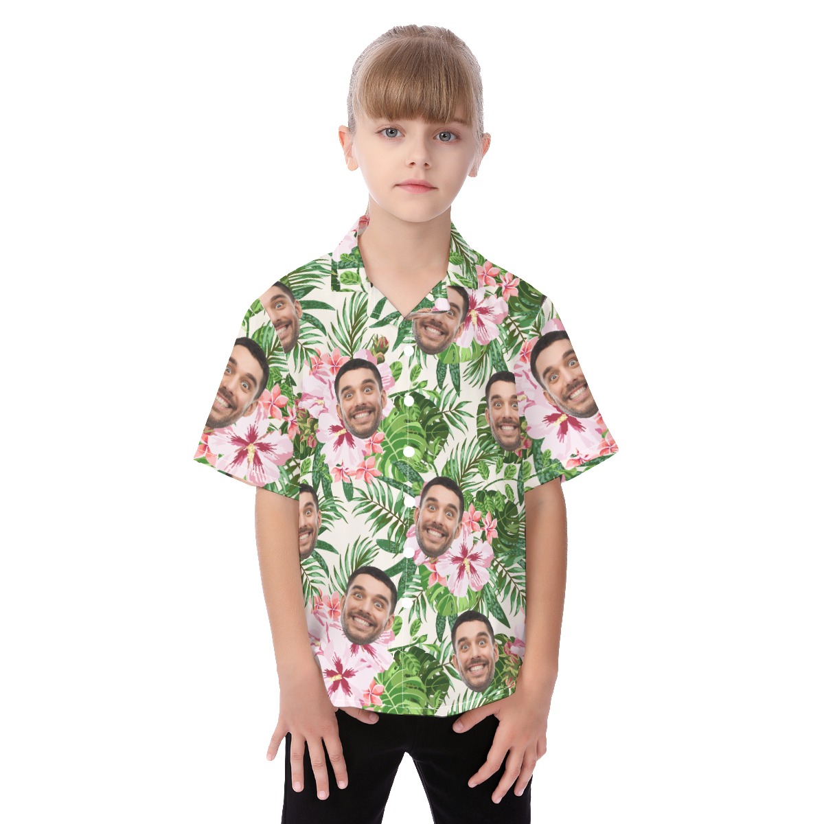 Floral Custom Face Hawaiian Shirt For Kids - variant image 1