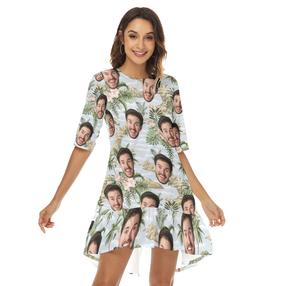 Funny Botanical Island Custom Face Hawaiian Dress With Ruffle Hem - variant image 1
