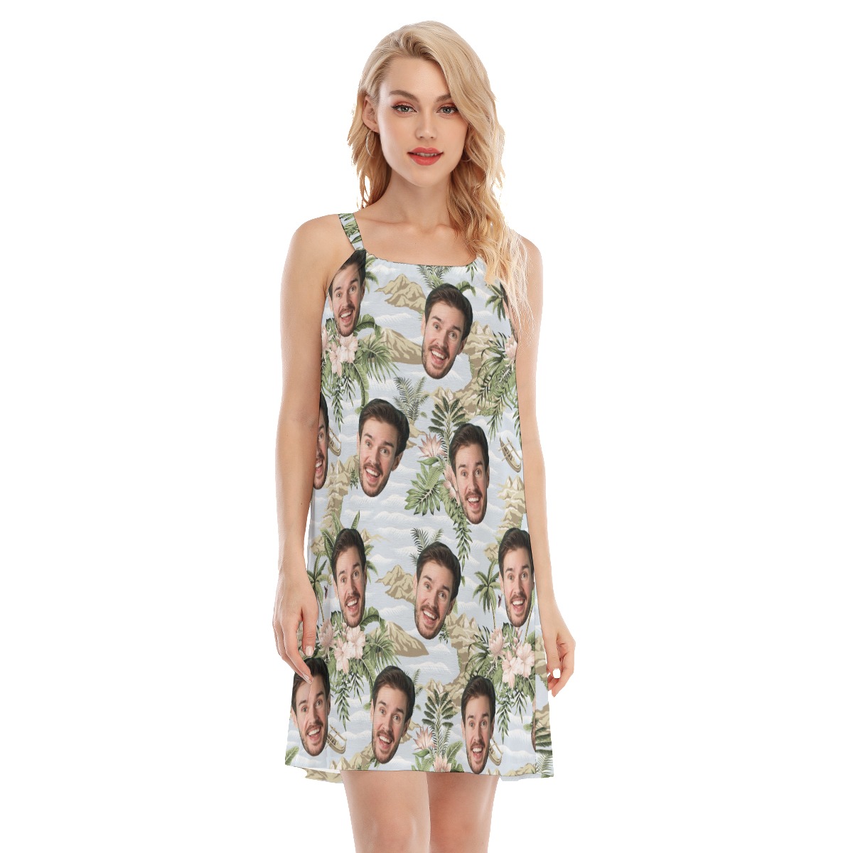 Funny Custom Face Tropical Botanical Island Hawaiian Dress For Women - variant image 1
