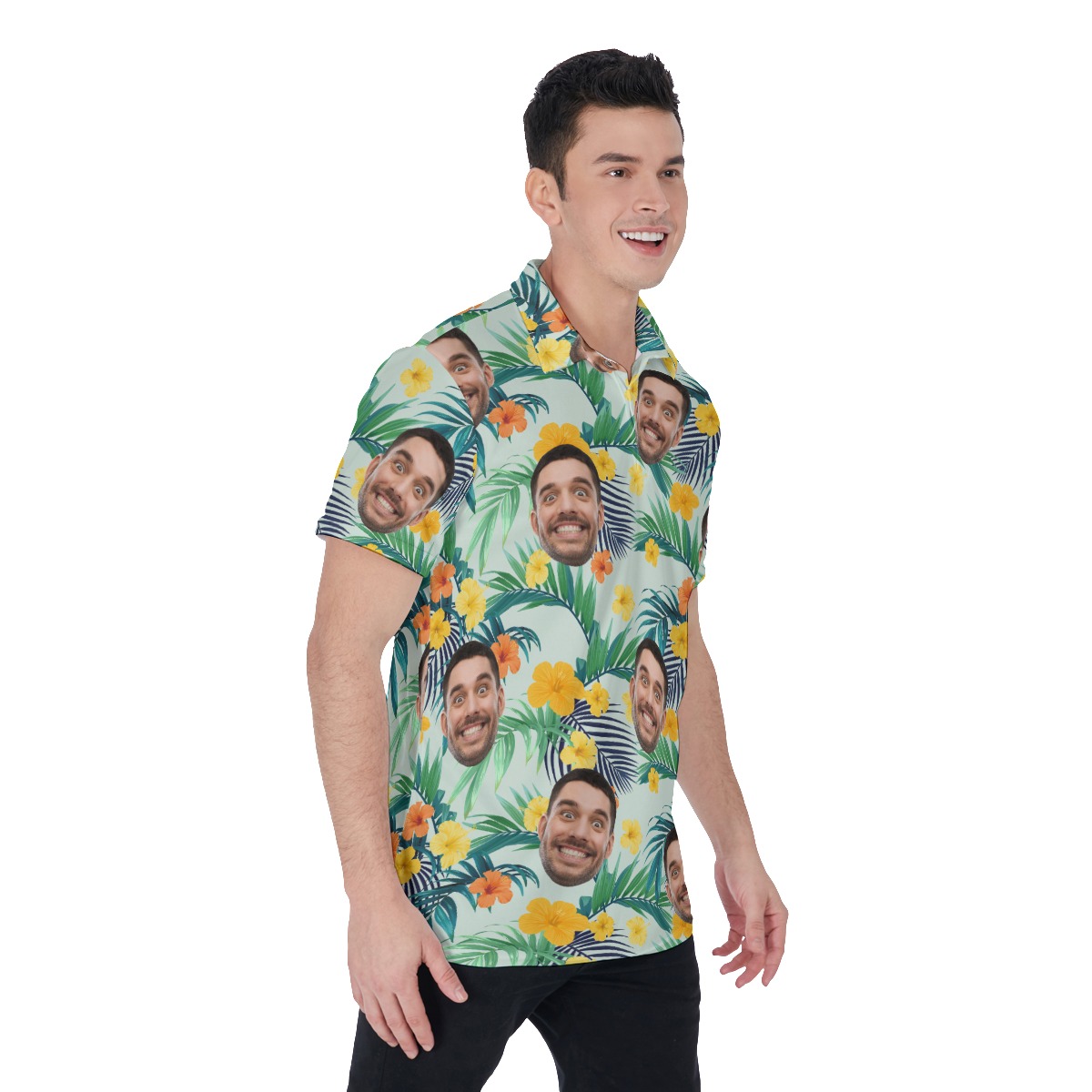 Personalized Custom Face Hawaiian Polo Shirt For Men