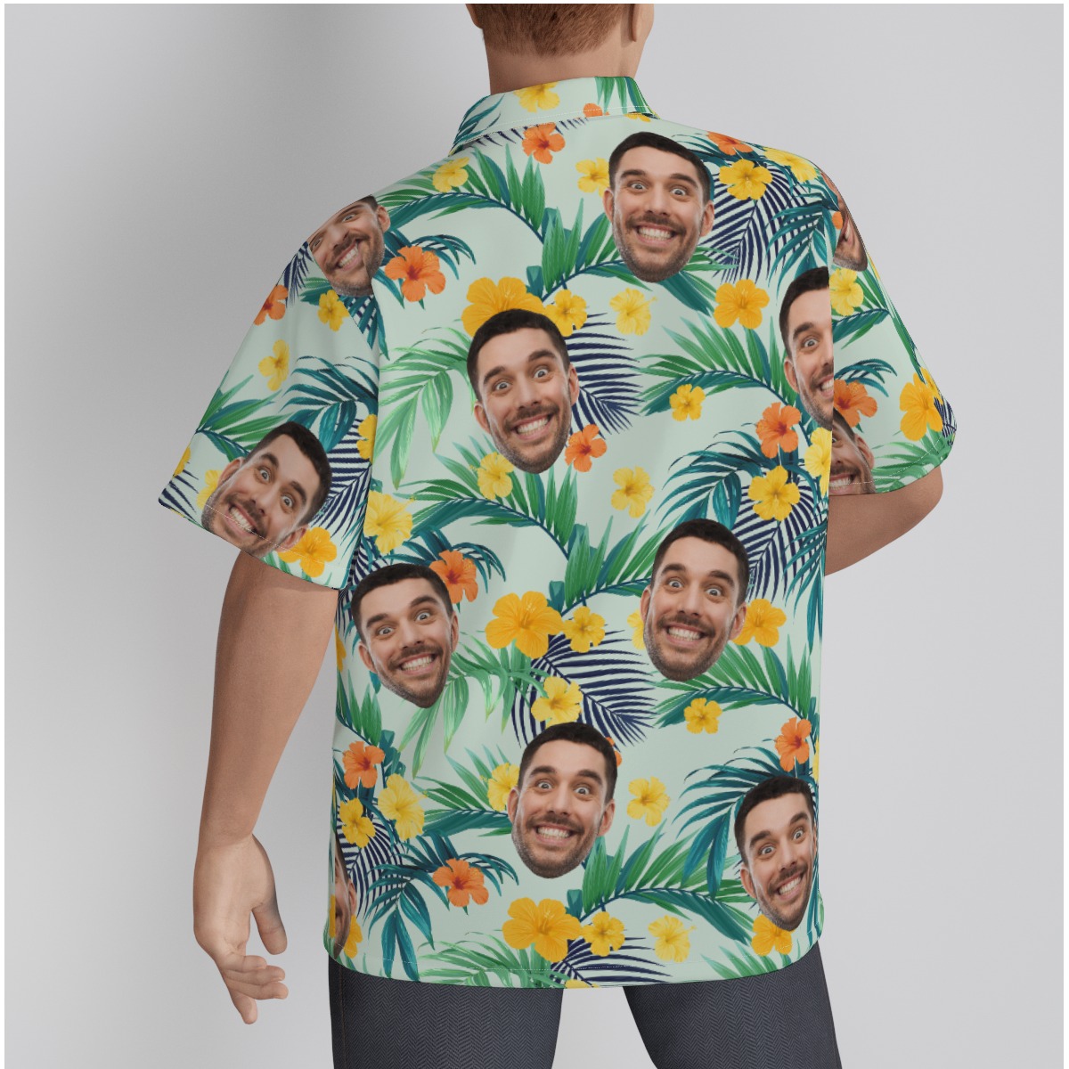 Custom Face Tropical Men Shirt in Hibiscus and Areca Palm Theme