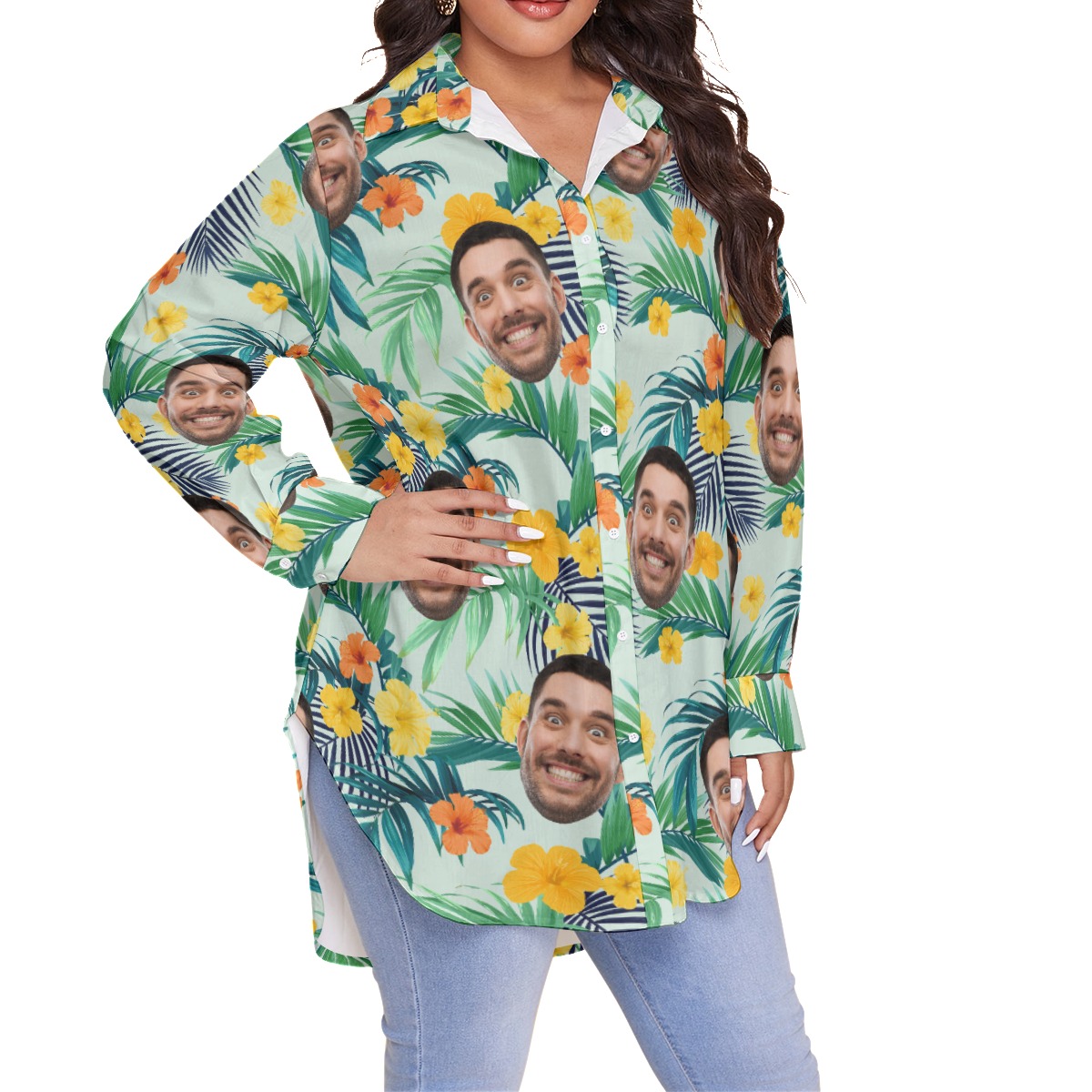 Floral Custom Face Oversize Women's Hawaiian Shirt