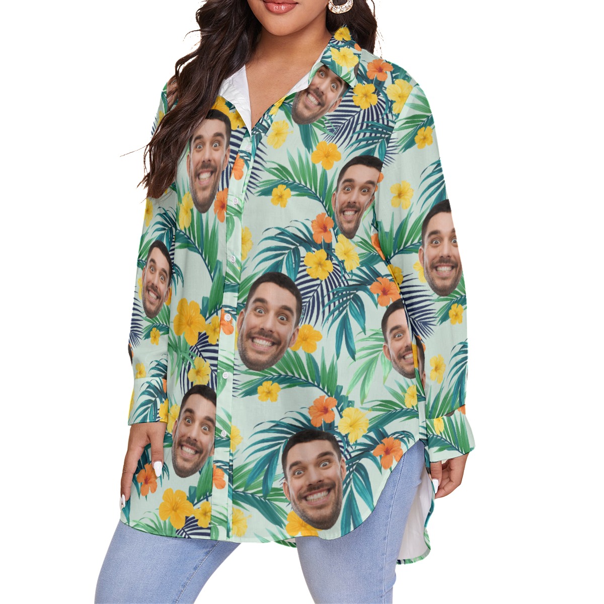 Floral Custom Face Oversize Women's Hawaiian Shirt