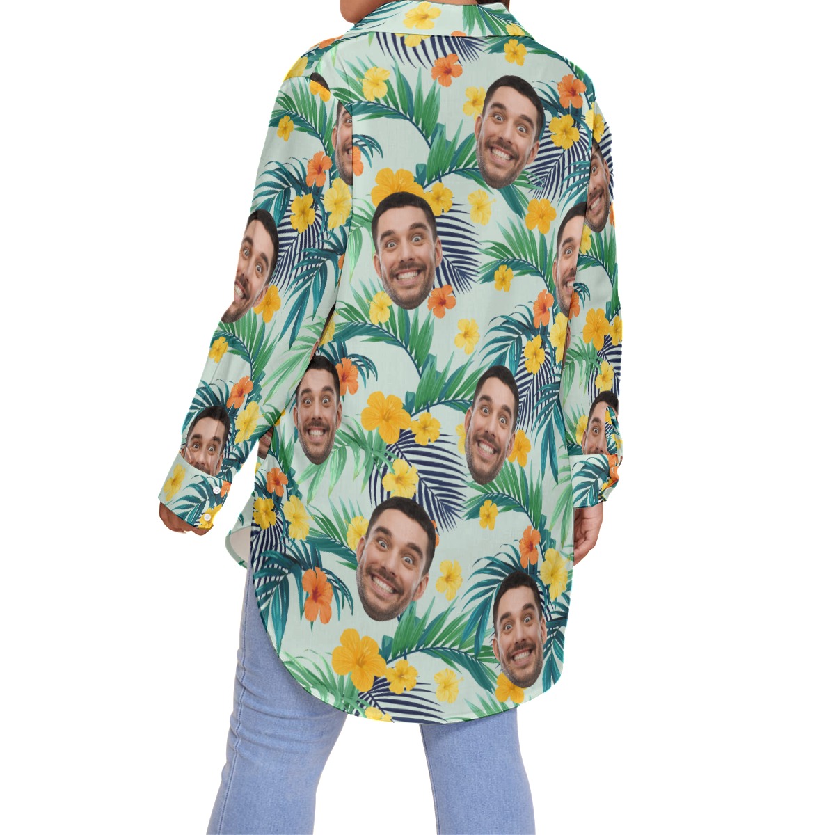 Floral Custom Face Oversize Women's Hawaiian Shirt