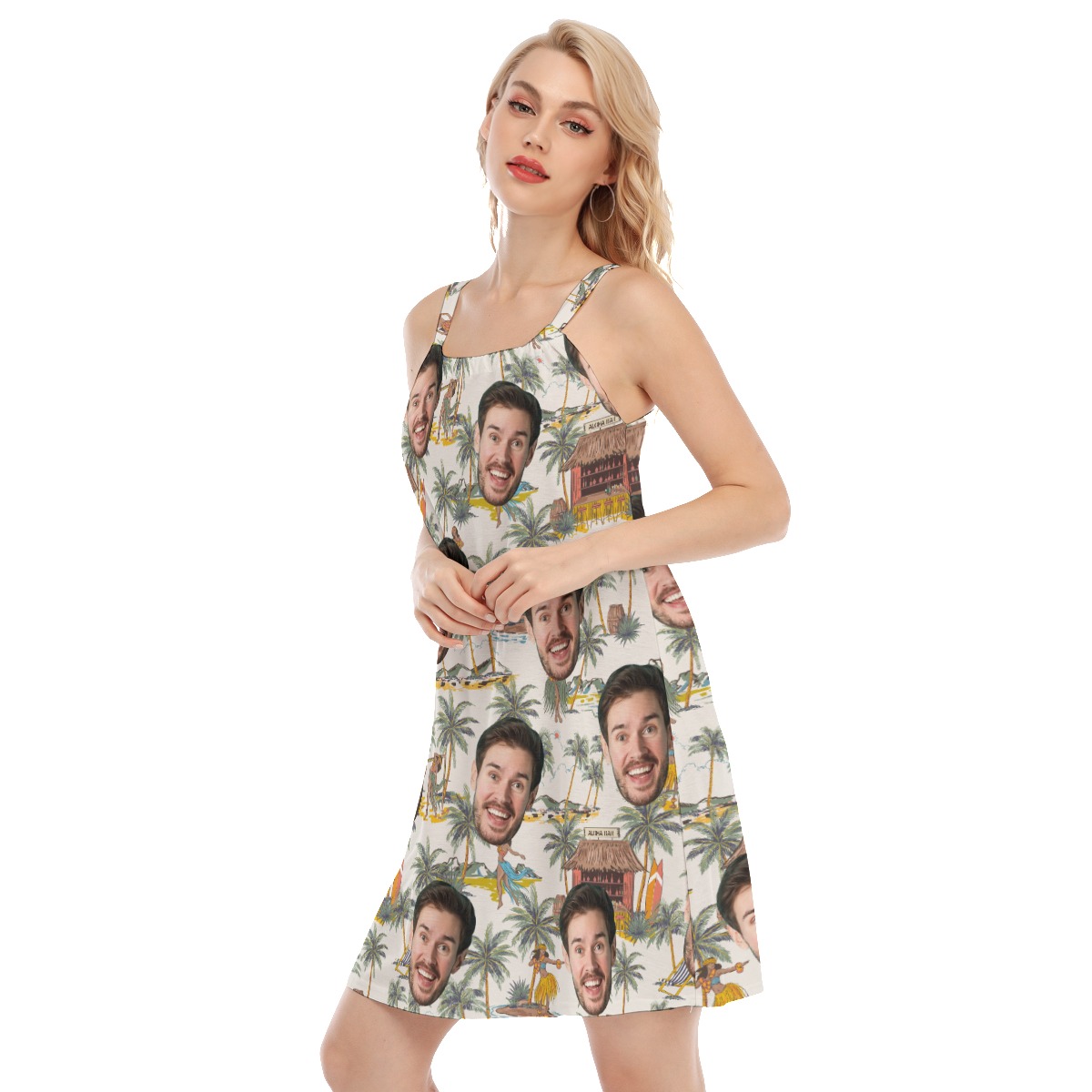 Custom Face Tropical Palm Tree Hawaiian Cami Dress For Summer