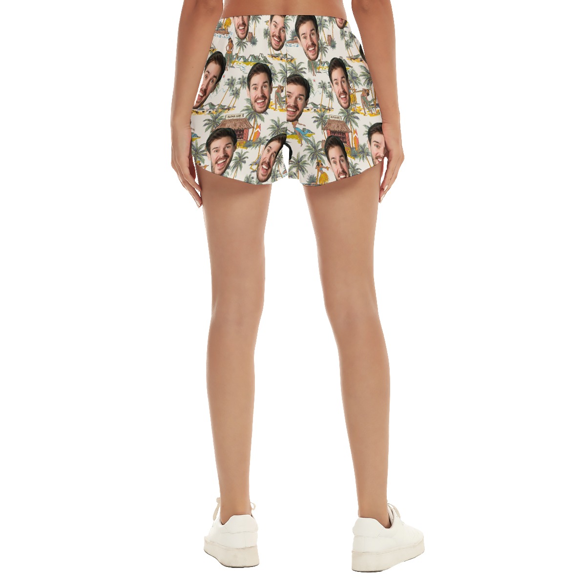 Tropical Hula Girls Custom Face Hawaiian Beach Shorts For Women