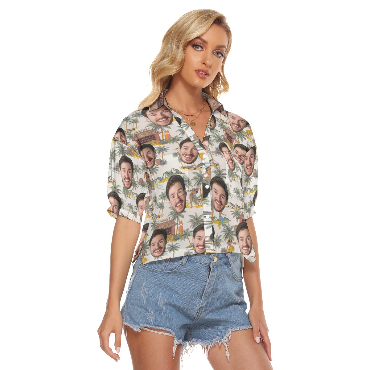 Funny Custom Face Tropical Hula Girls Hawaiian Crop Top Shirt