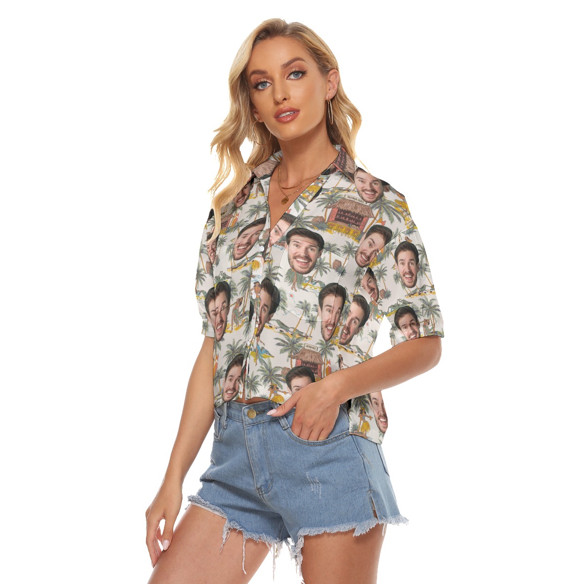 Funny Custom Face Tropical Hula Girls Hawaiian Crop Top Shirt
