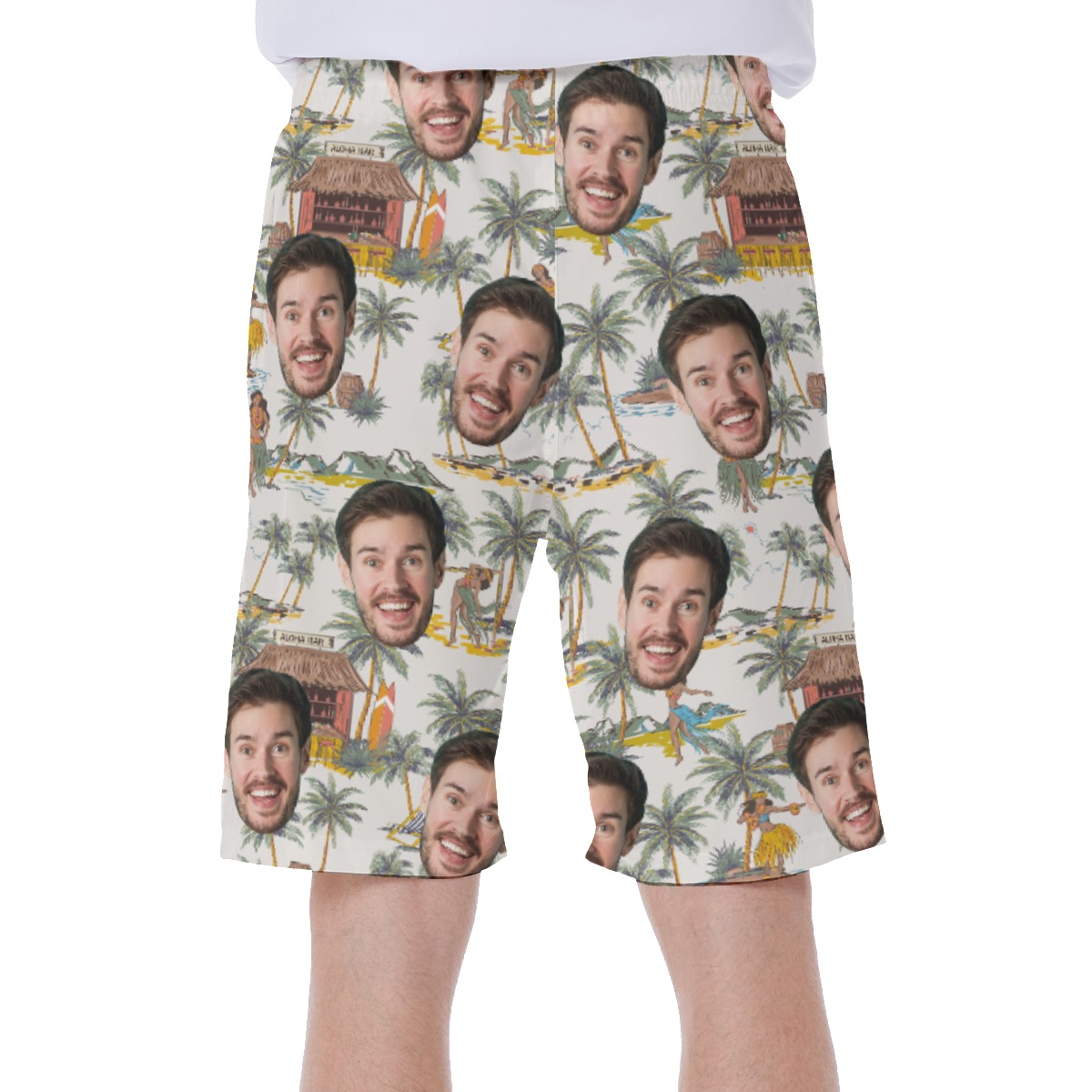 Funny Custom Face Tropical Hula Girls Hawaiian Swim Trunks For Men