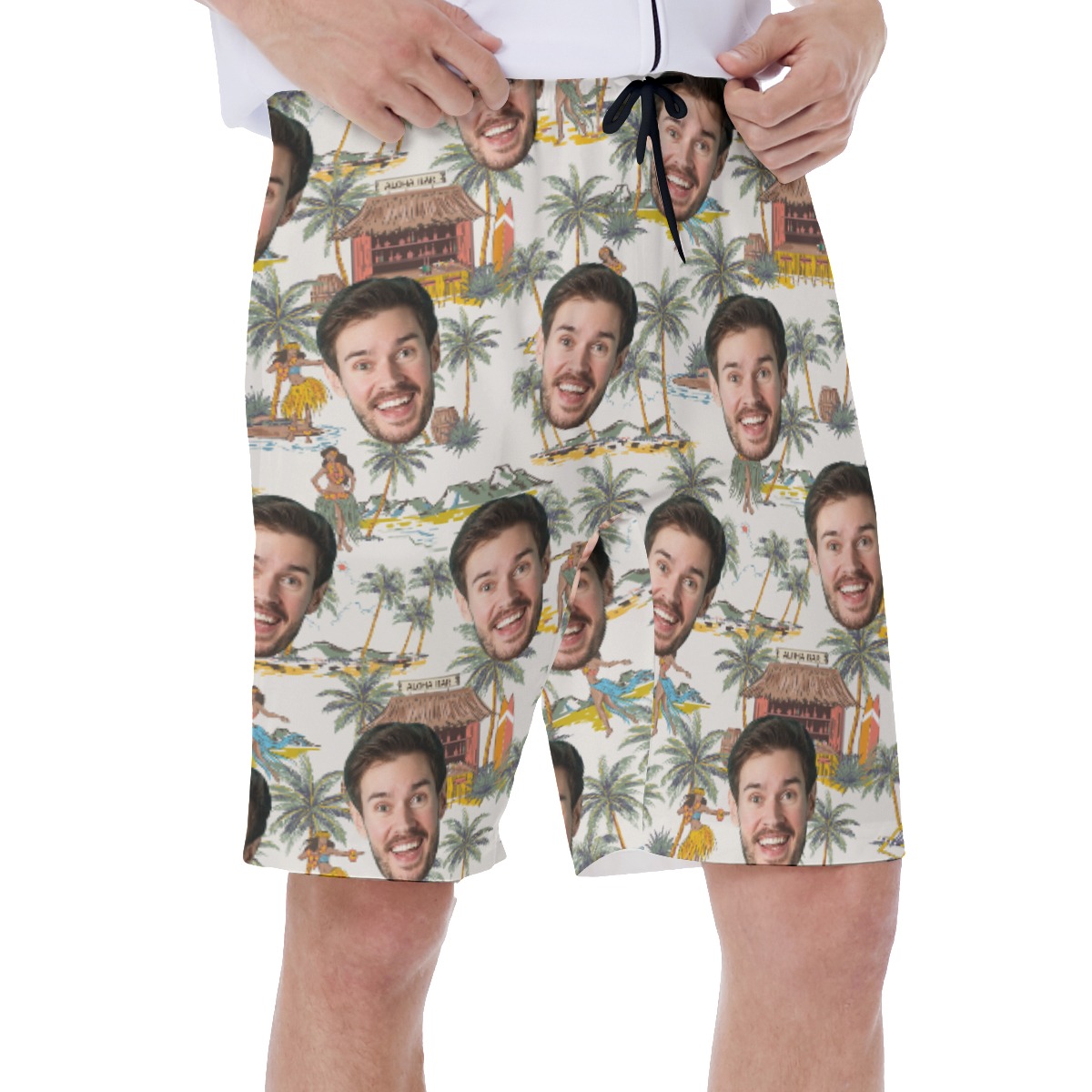 Funny Custom Face Tropical Hula Girls Hawaiian Swim Trunks For Men