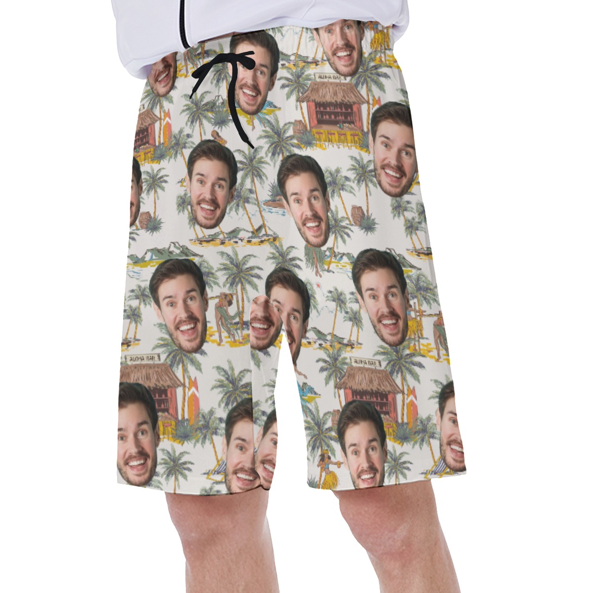 Funny Custom Face Tropical Hula Girls Hawaiian Swim Trunks For Men