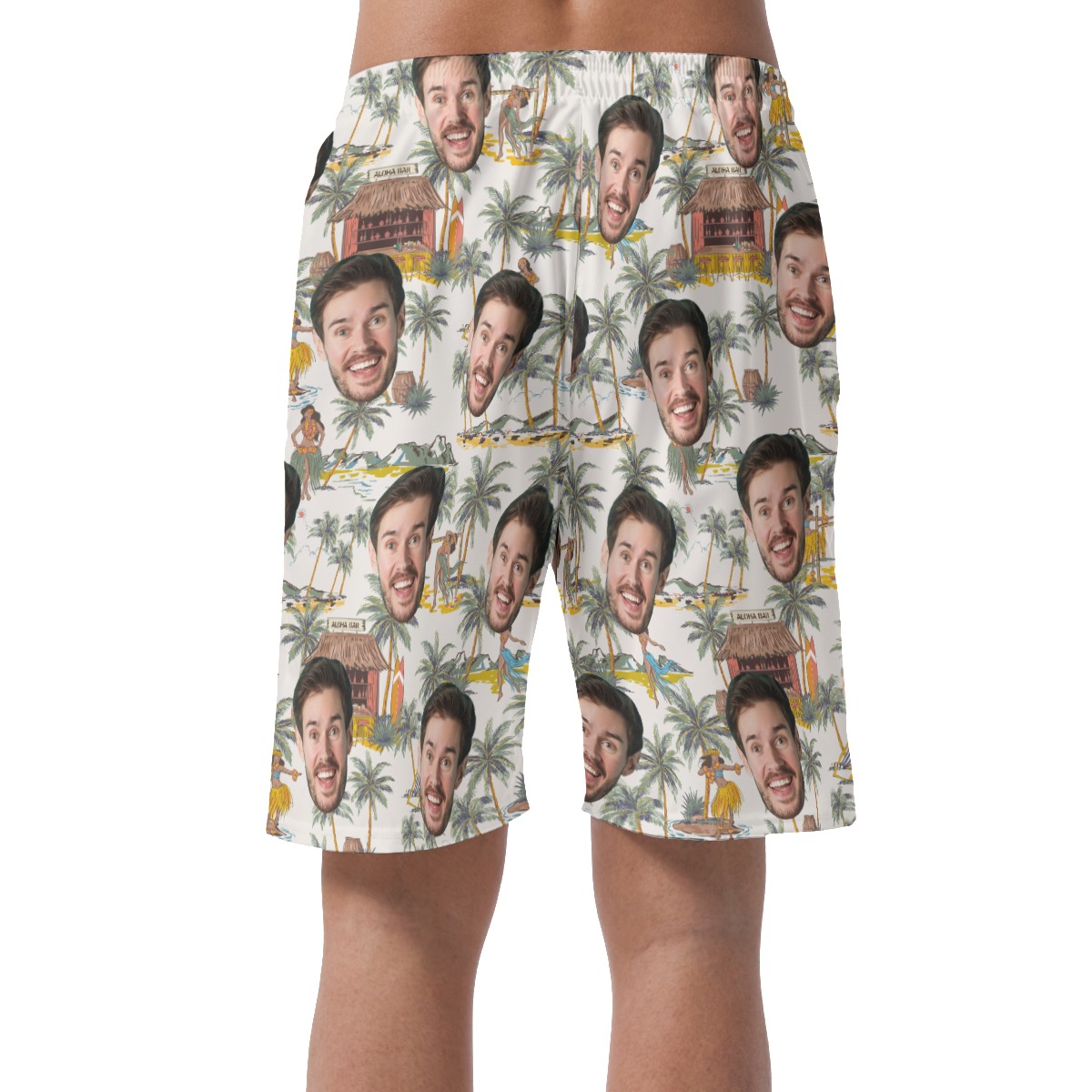 Funny Custom Face Tropical Hula Girls Hawaiian Beach Shorts For Men