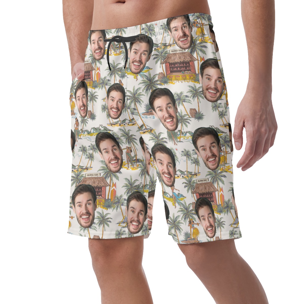 Funny Custom Face Tropical Hula Girls Hawaiian Beach Shorts For Men