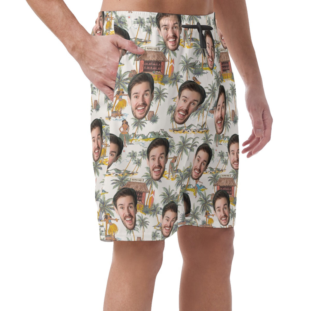 Funny Custom Face Tropical Hula Girls Hawaiian Beach Shorts For Men