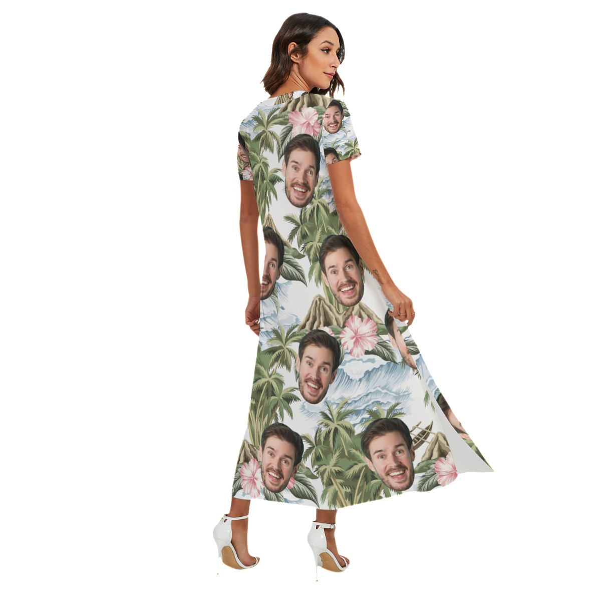 Funny Custom Face Tropical Island Hawaiian Dress With Side Slit