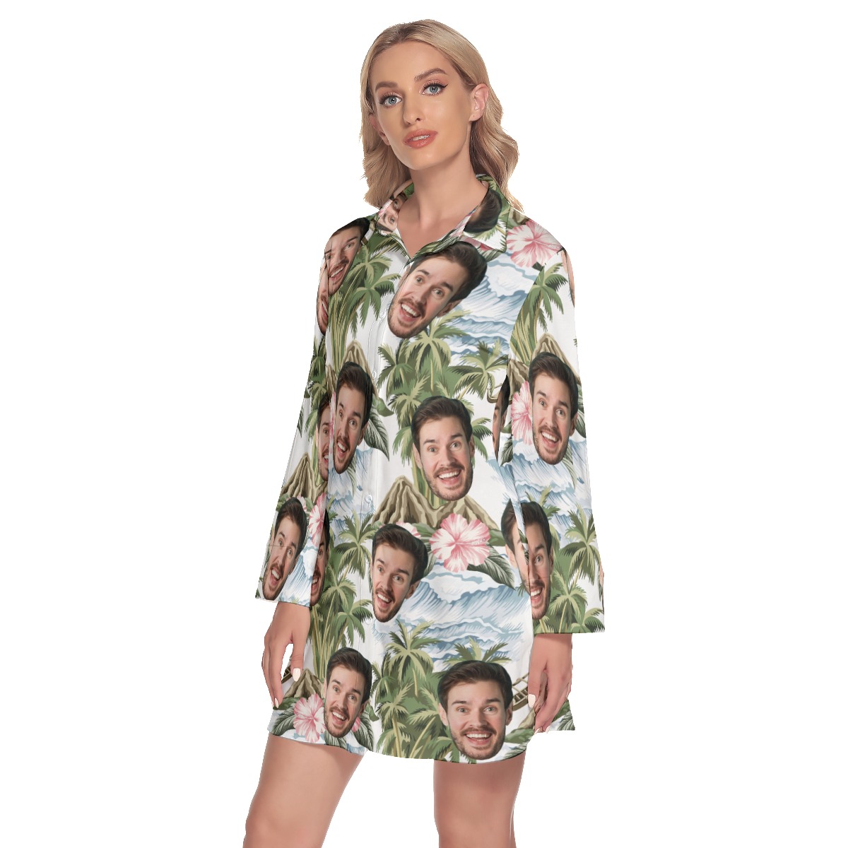 Tropical Island Custom Face Hawaiian Shirt Dress For Women