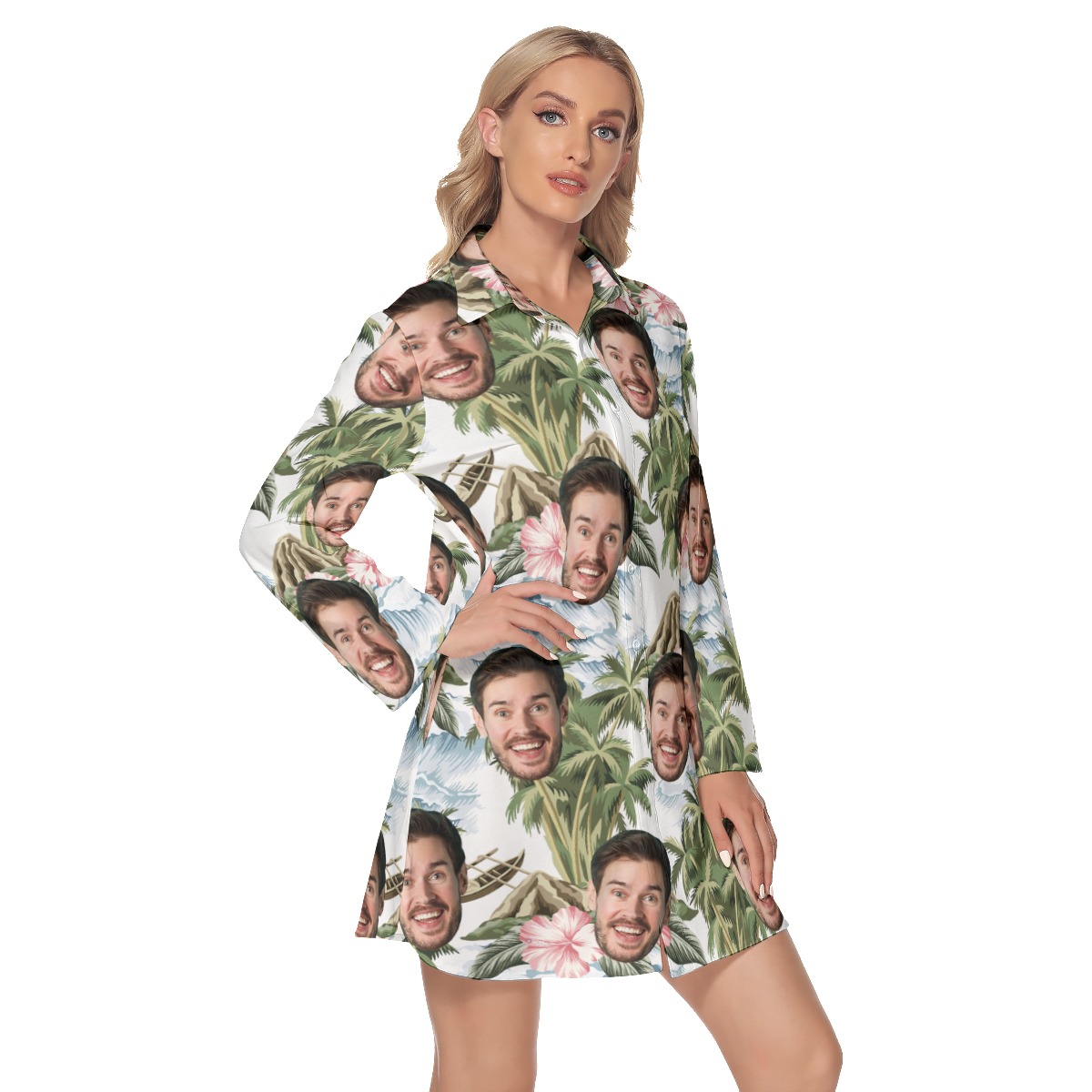Tropical Island Custom Face Hawaiian Shirt Dress For Women
