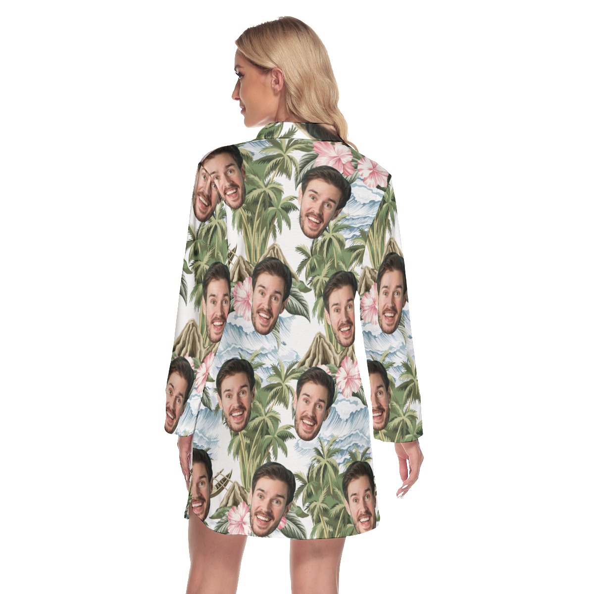 Tropical Island Custom Face Hawaiian Shirt Dress For Women