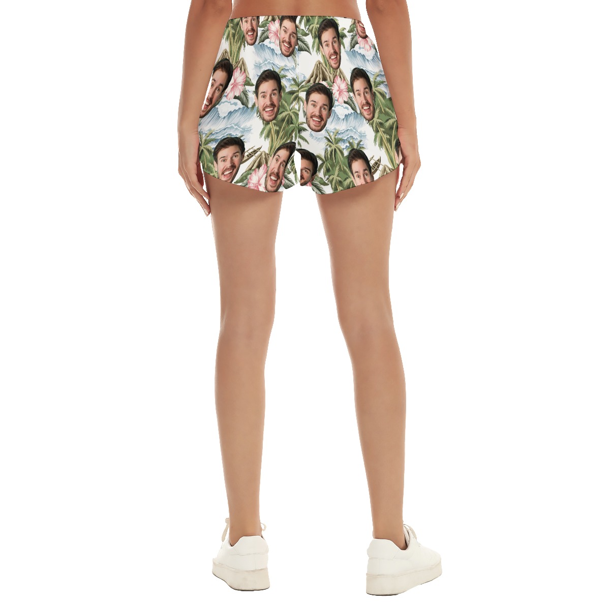Funny Custom Face Tropical Island Hawaiian Beach Shorts For Women