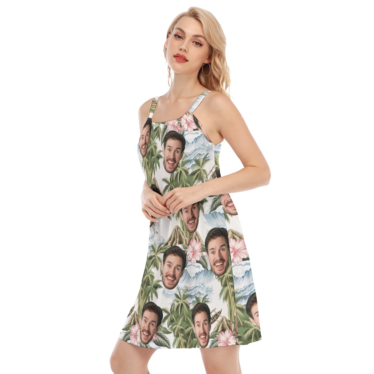 Tropical Island Custom Face Hawaiian Cami Dress For Women