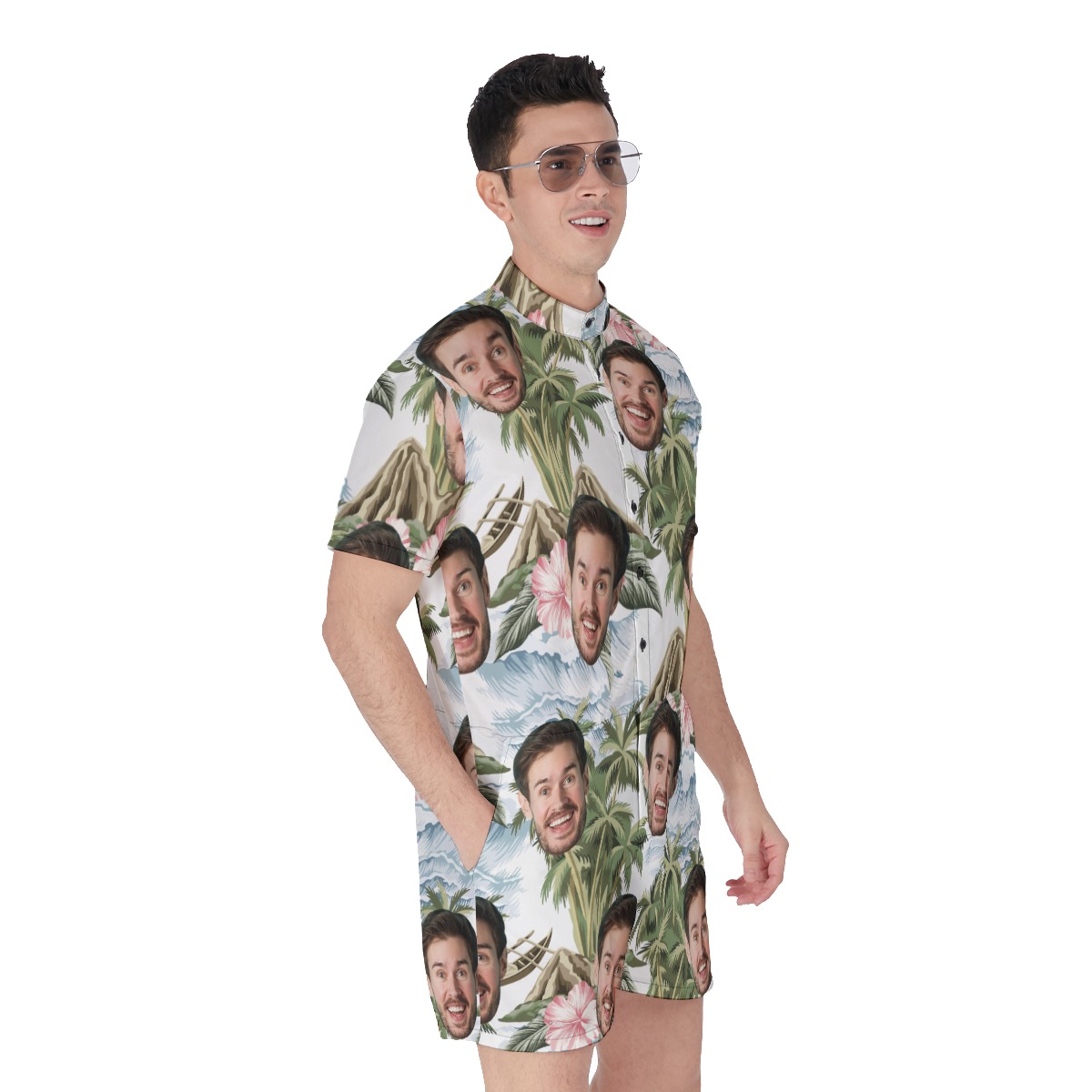 Custom Face Palm Tree Tropical Island Hawaiian Romper