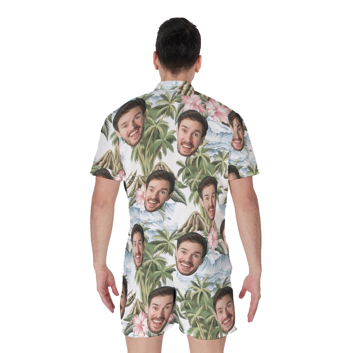 Custom Face Palm Tree Tropical Island Hawaiian Romper