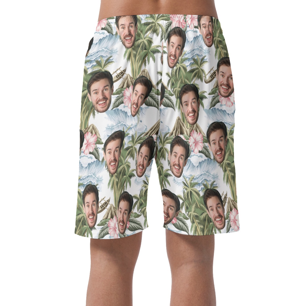 Tropical Palm Tree Custom Face Hawaiian Summer Beach Shorts For Men