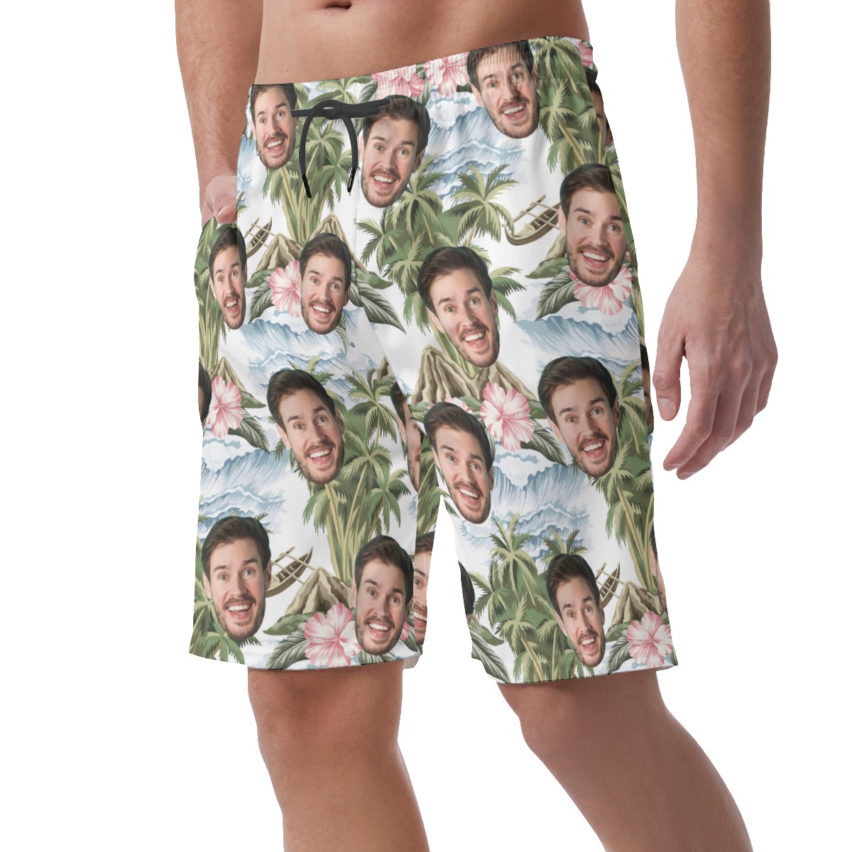 Tropical Palm Tree Custom Face Hawaiian Summer Beach Shorts For Men