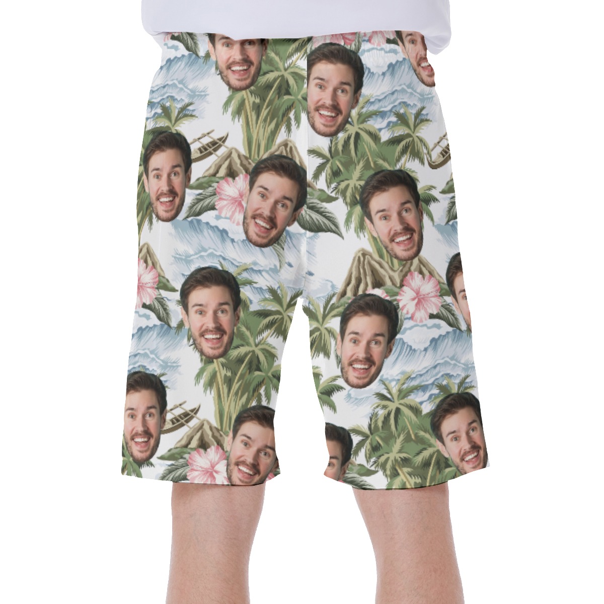 Funny Custom Face Tropical Island Hawaiian Swim Trunks For Men