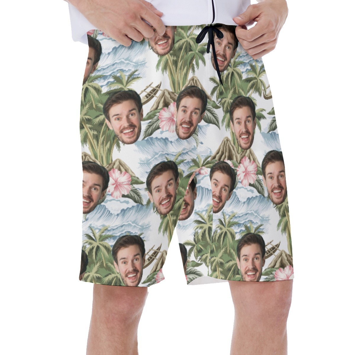 Funny Custom Face Tropical Island Hawaiian Swim Trunks For Men