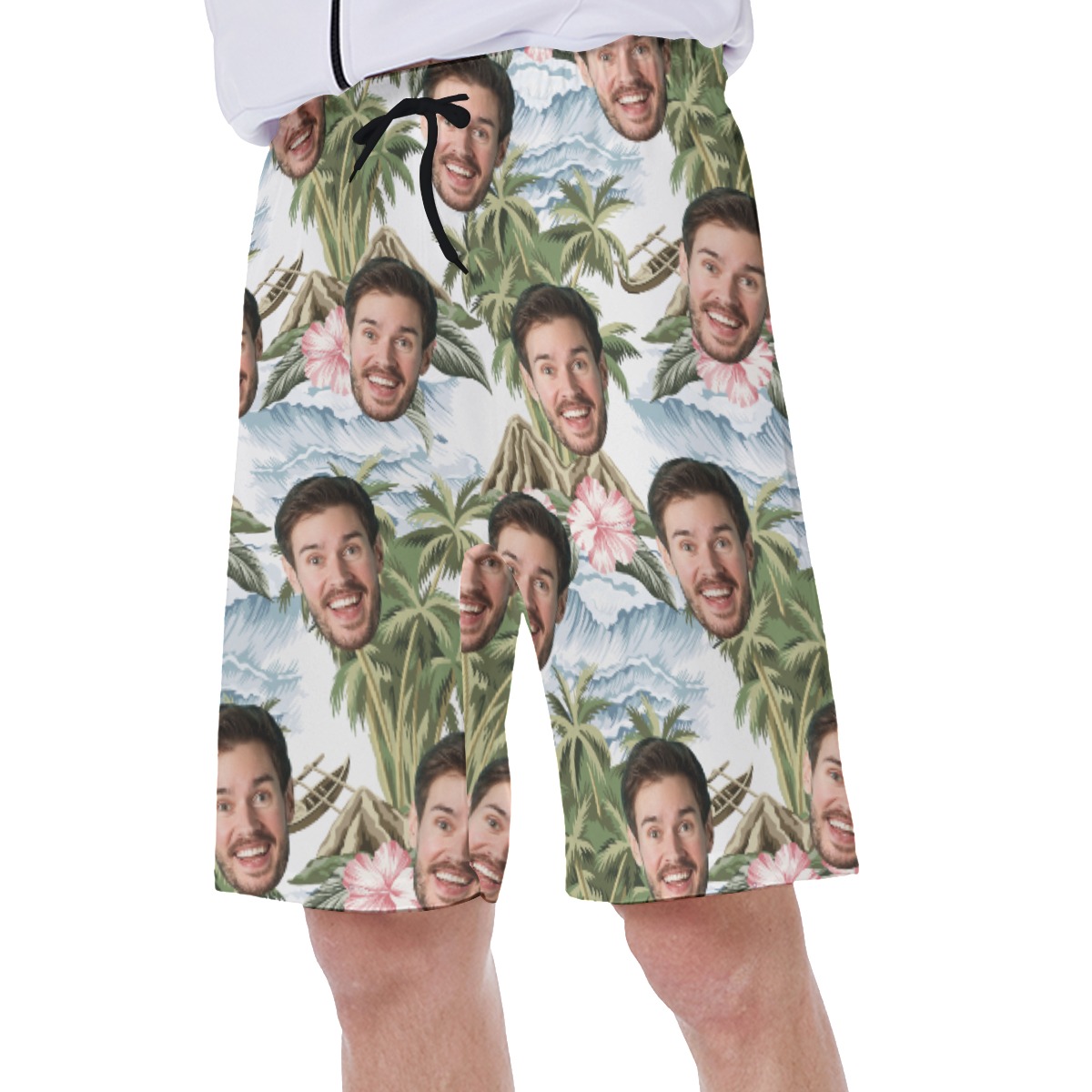 Funny Custom Face Tropical Island Hawaiian Swim Trunks For Men