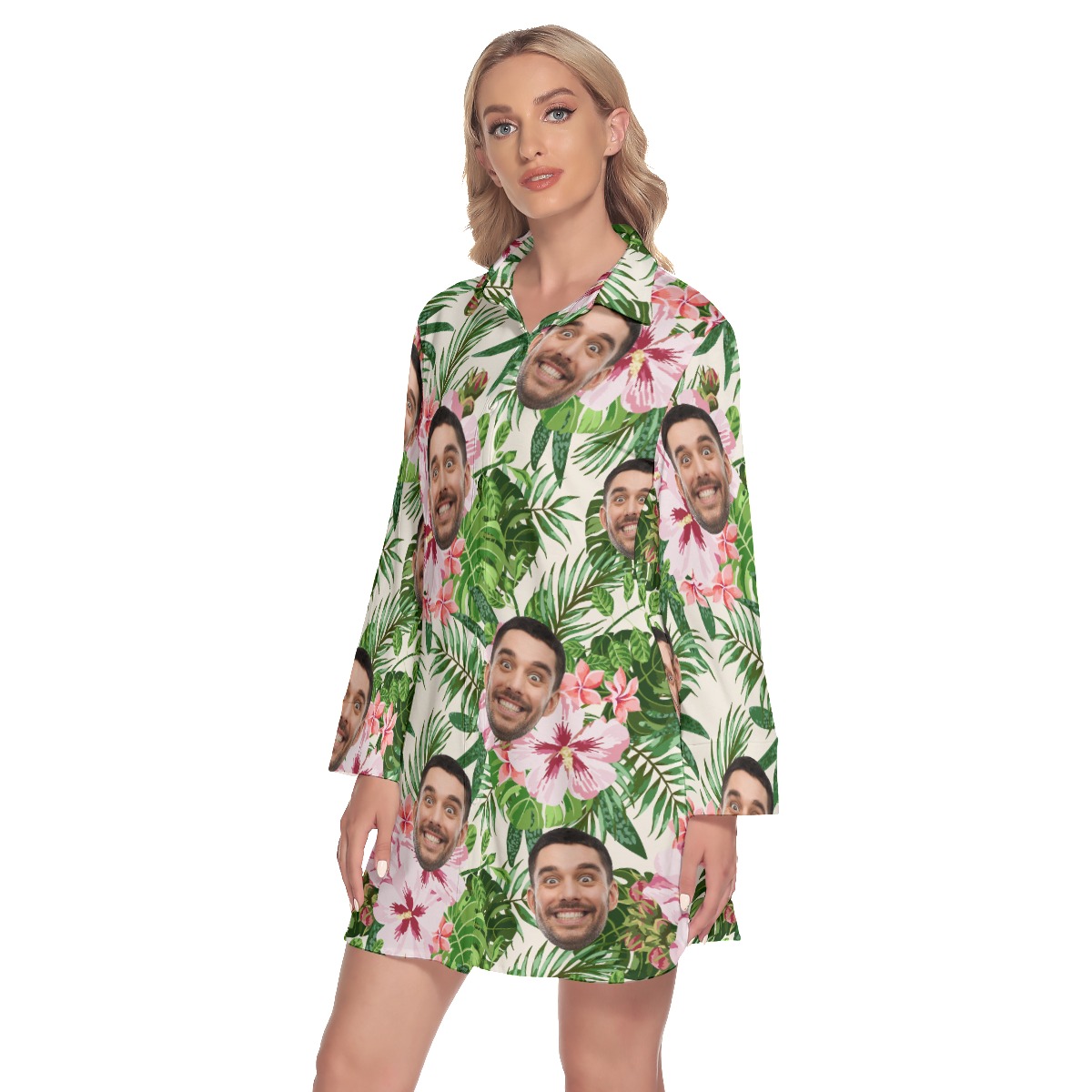 Women's Custom Face Lapel Hawaiian Dress