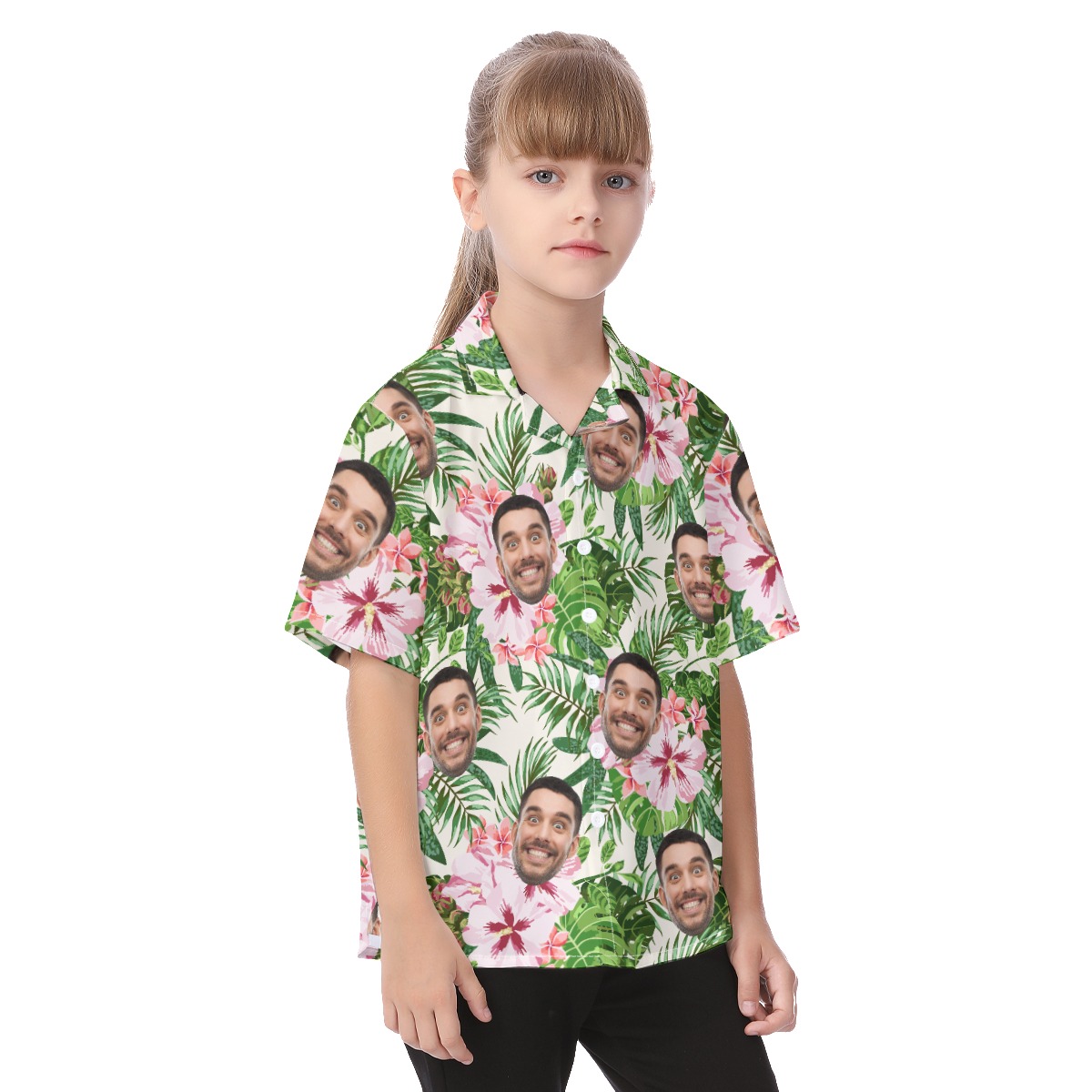 Floral Custom Face Hawaiian Shirt For Kids