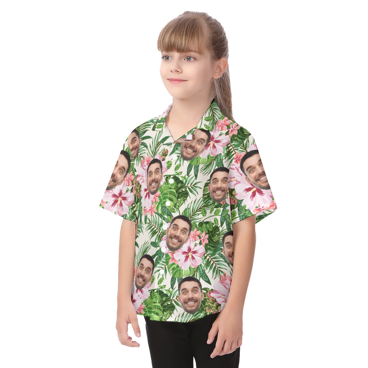 Floral Custom Face Hawaiian Shirt For Kids