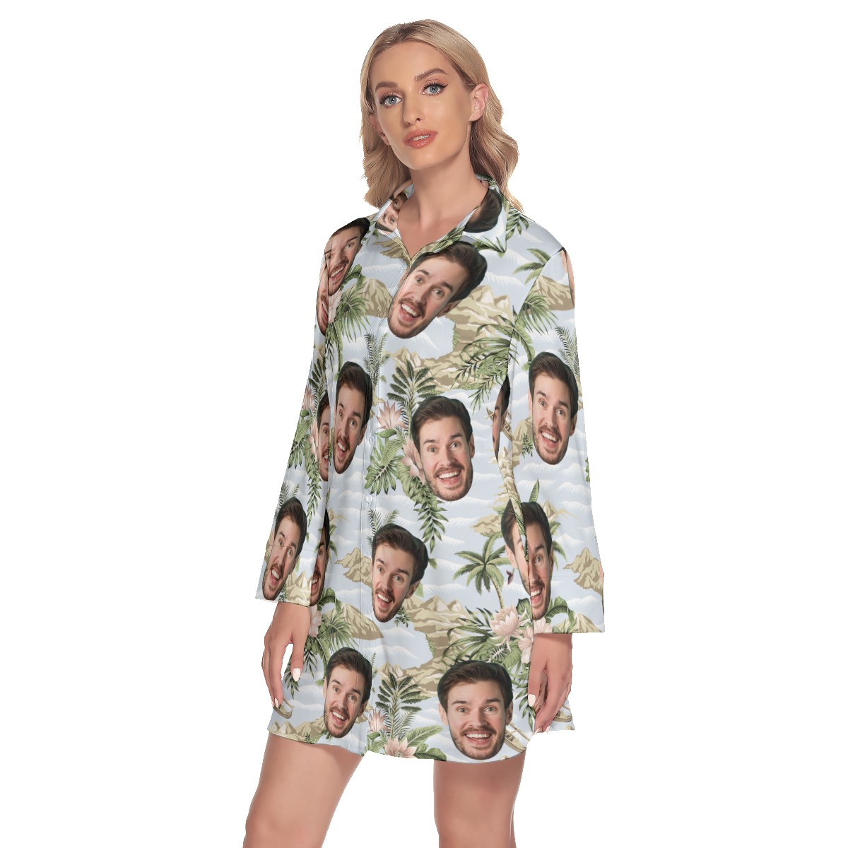 Funny Custom Face Tropical Botanical Island Hawaiian Shirt Dress For Women
