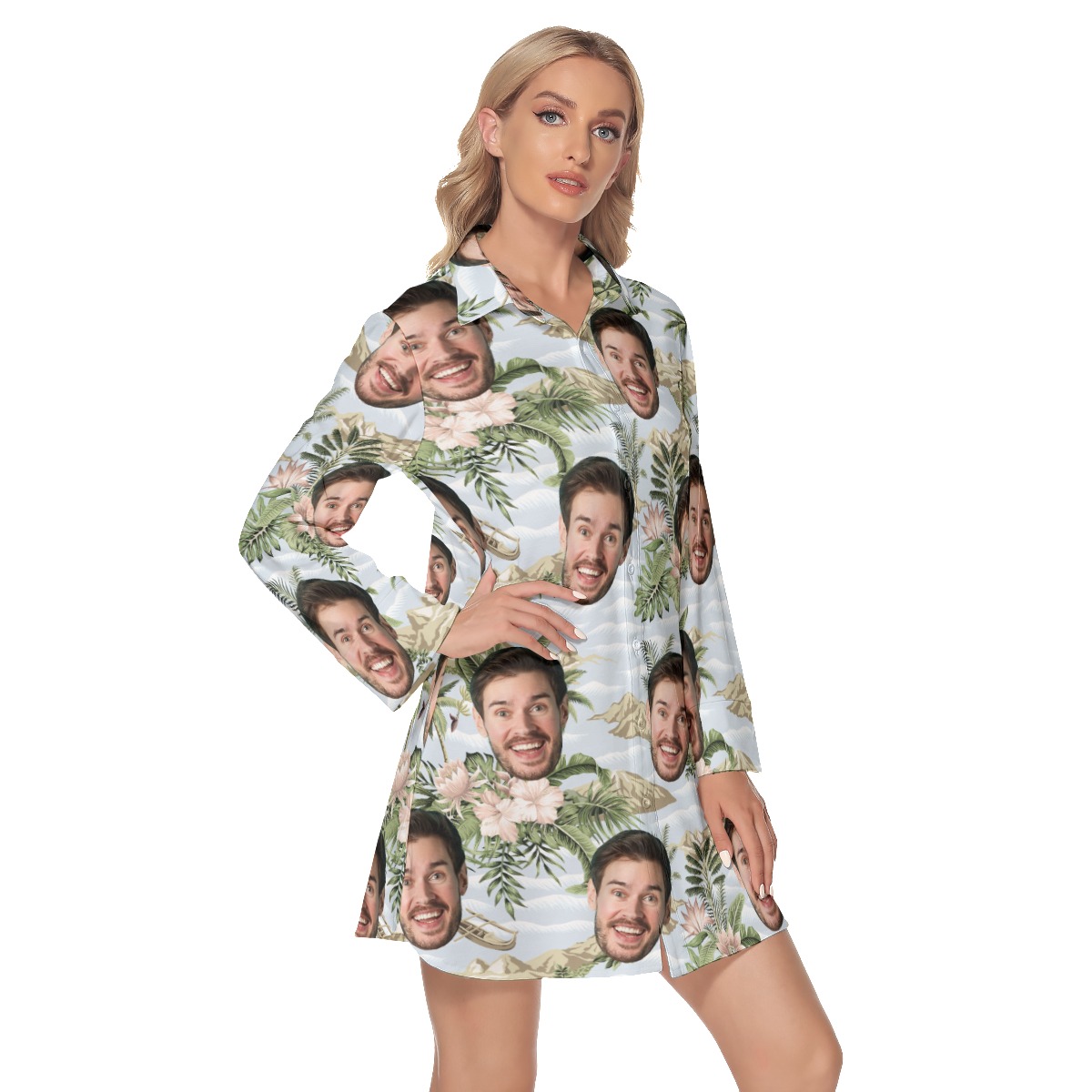 Funny Custom Face Tropical Botanical Island Hawaiian Shirt Dress For Women