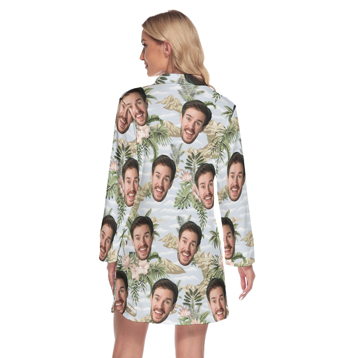 Funny Custom Face Tropical Botanical Island Hawaiian Shirt Dress For Women