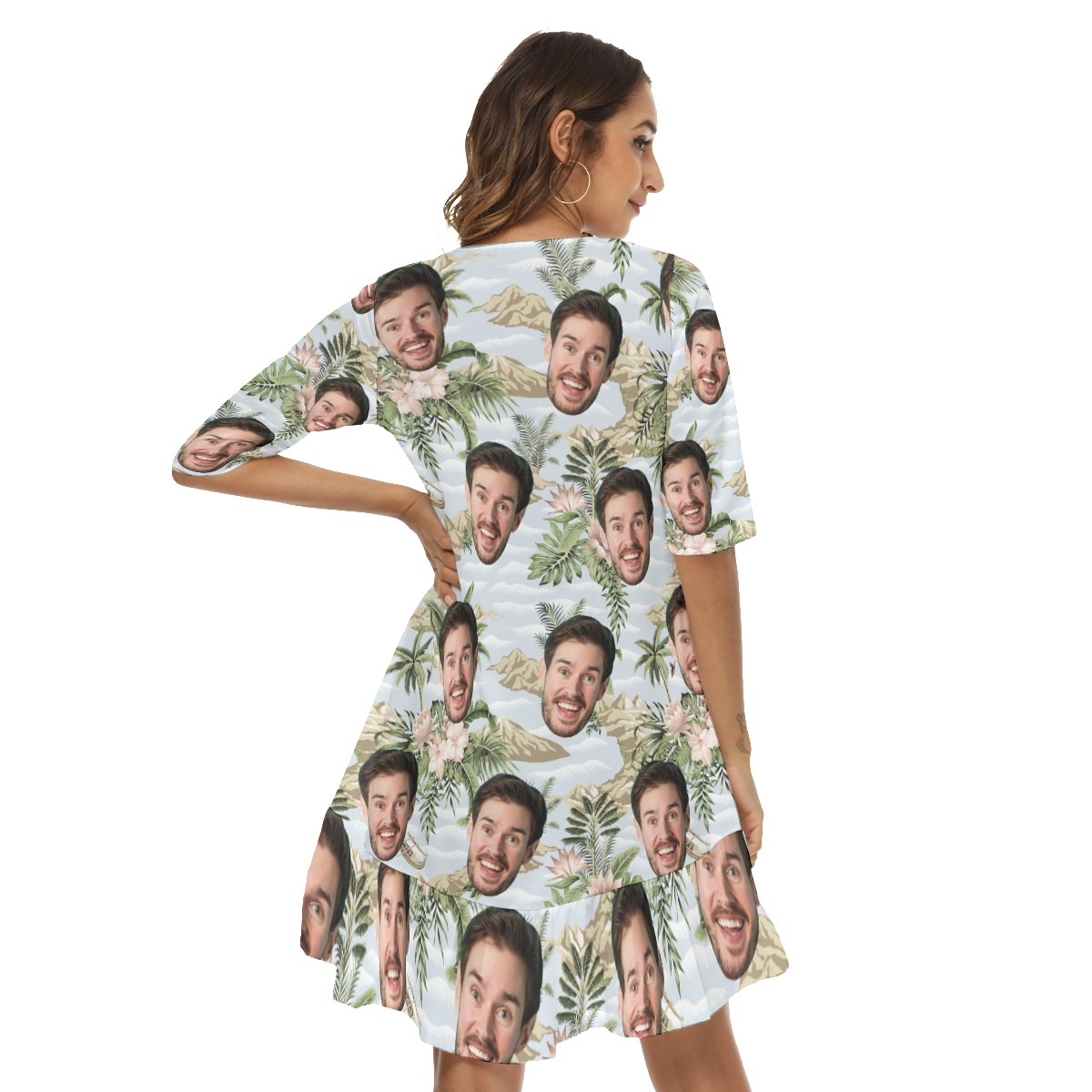 Funny Botanical Island Custom Face Hawaiian Dress With Ruffle Hem