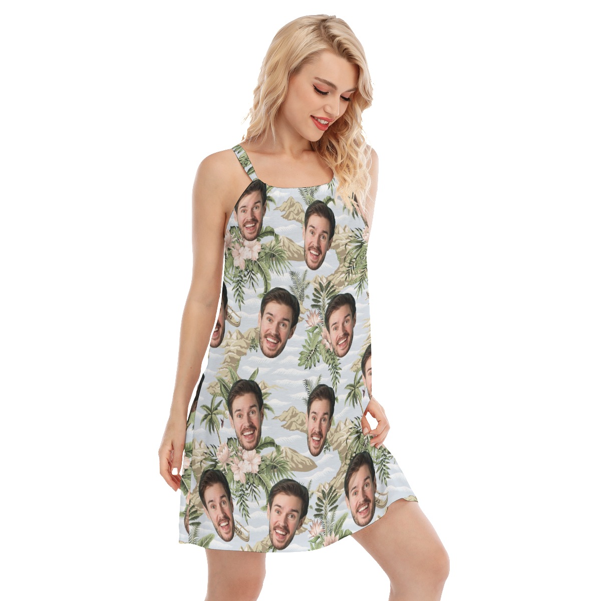 Funny Custom Face Tropical Botanical Island Hawaiian Dress For Women