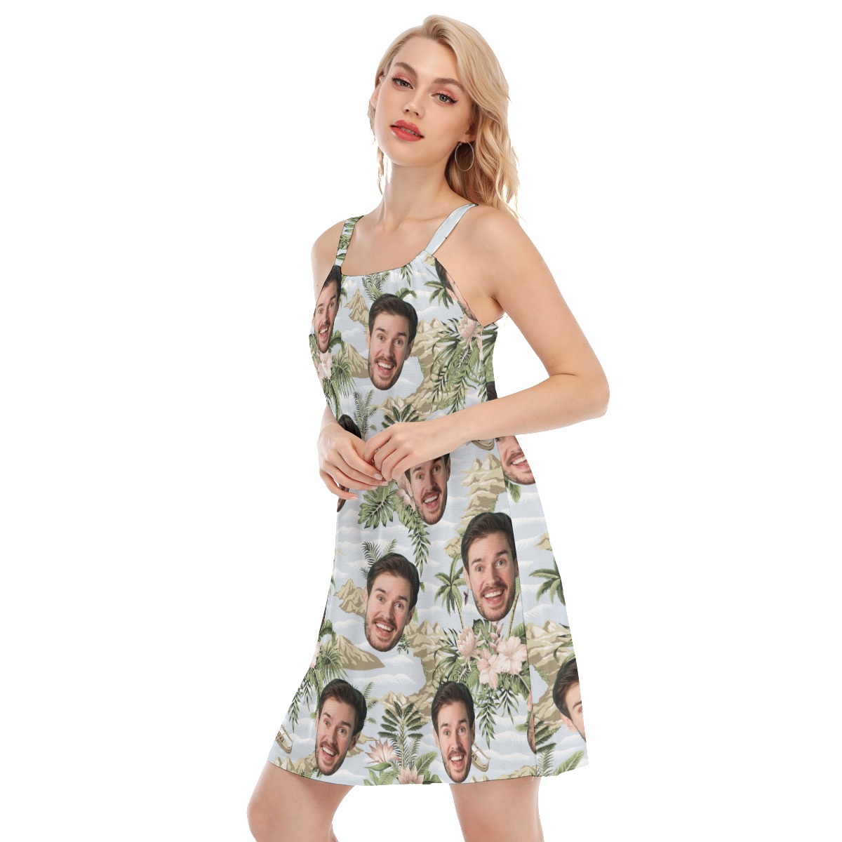 Funny Custom Face Tropical Botanical Island Hawaiian Dress For Women