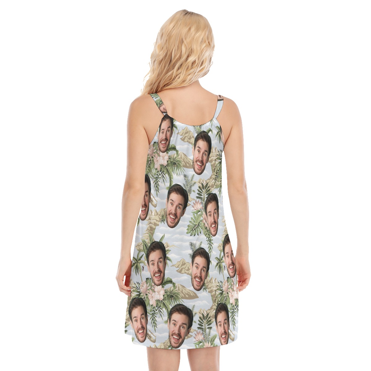 Funny Custom Face Tropical Botanical Island Hawaiian Dress For Women
