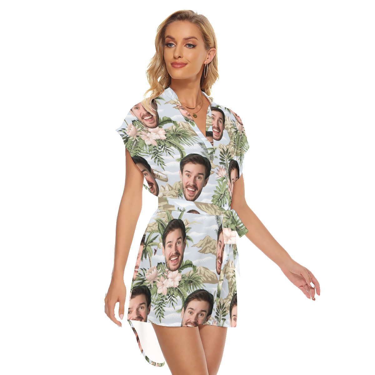 Tropical Botanical Island Custom Face Hawaiian Dress With Belt For Summer