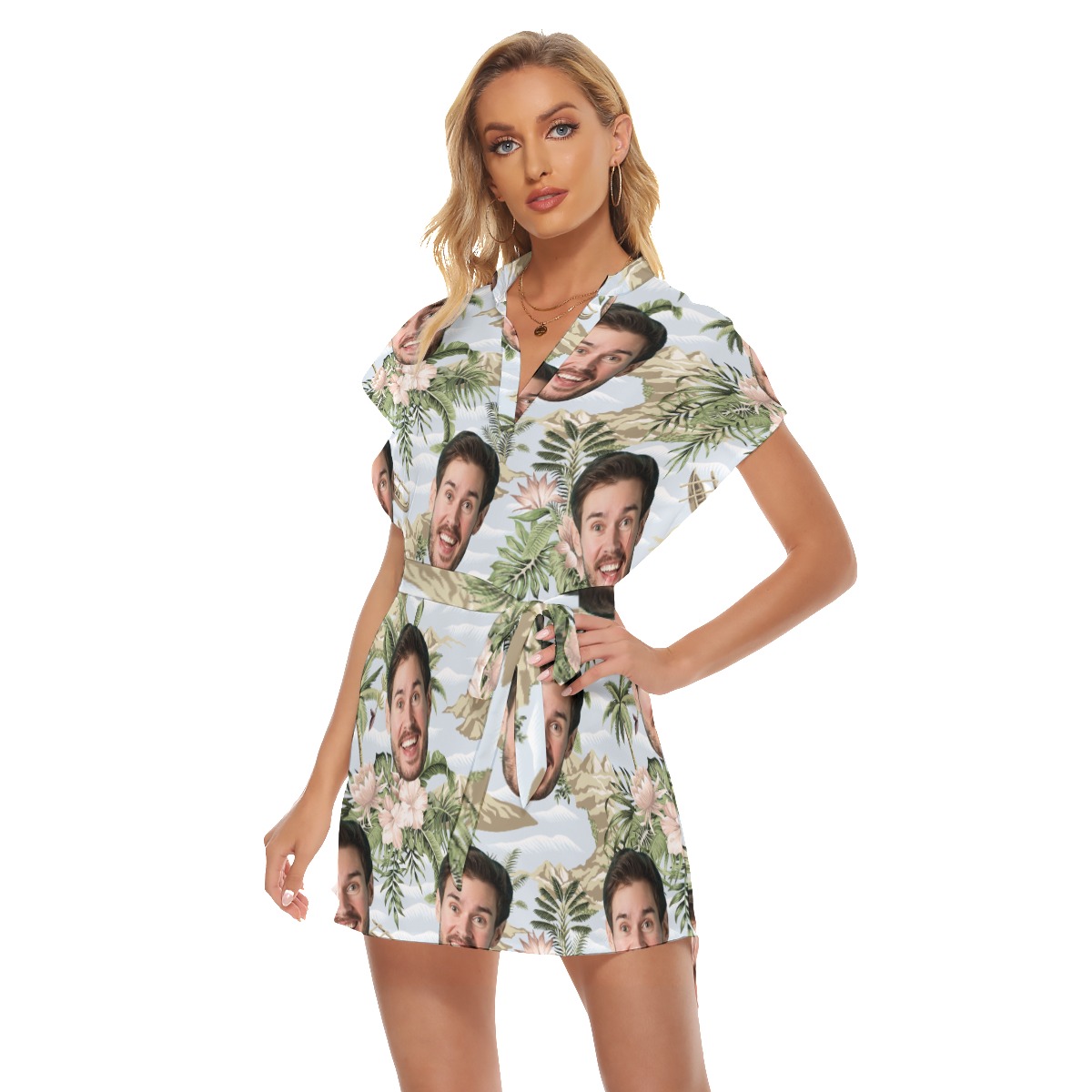 Tropical Botanical Island Custom Face Hawaiian Dress With Belt For Summer