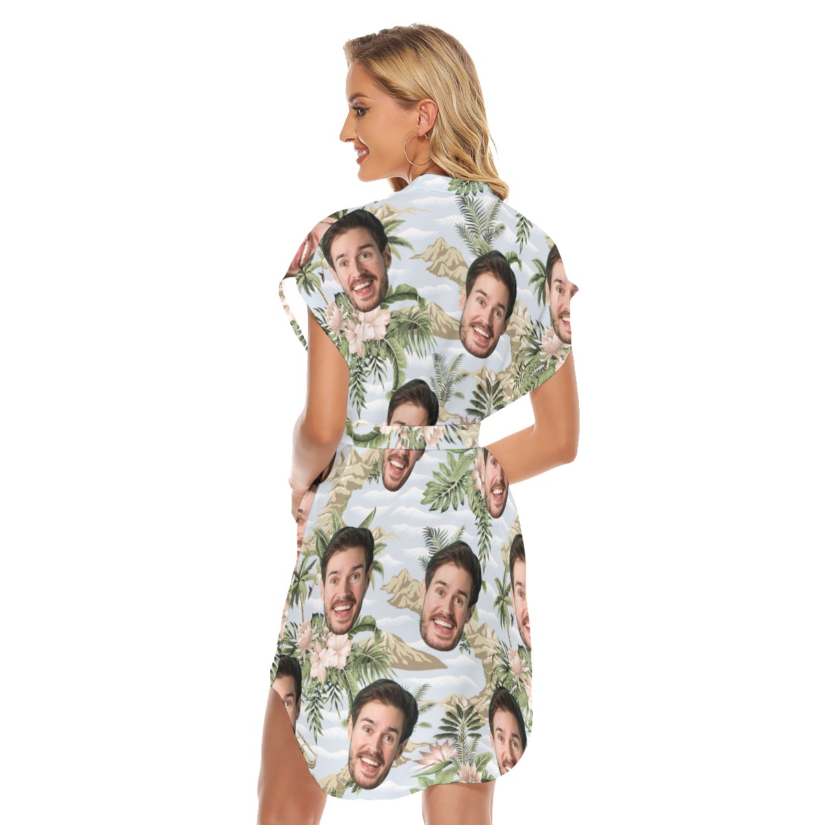 Tropical Botanical Island Custom Face Hawaiian Dress With Belt For Summer