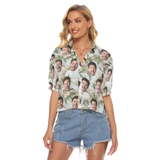 Tropical Botanical Island Custom Face Hawaiian Crop Top Shirt For Women