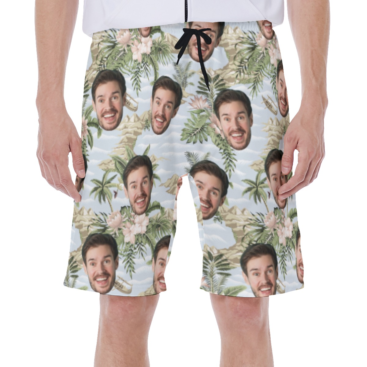 Custom Face Tropical Botanical Island Hawaiian Swim Trunks For Summer - variant image 1