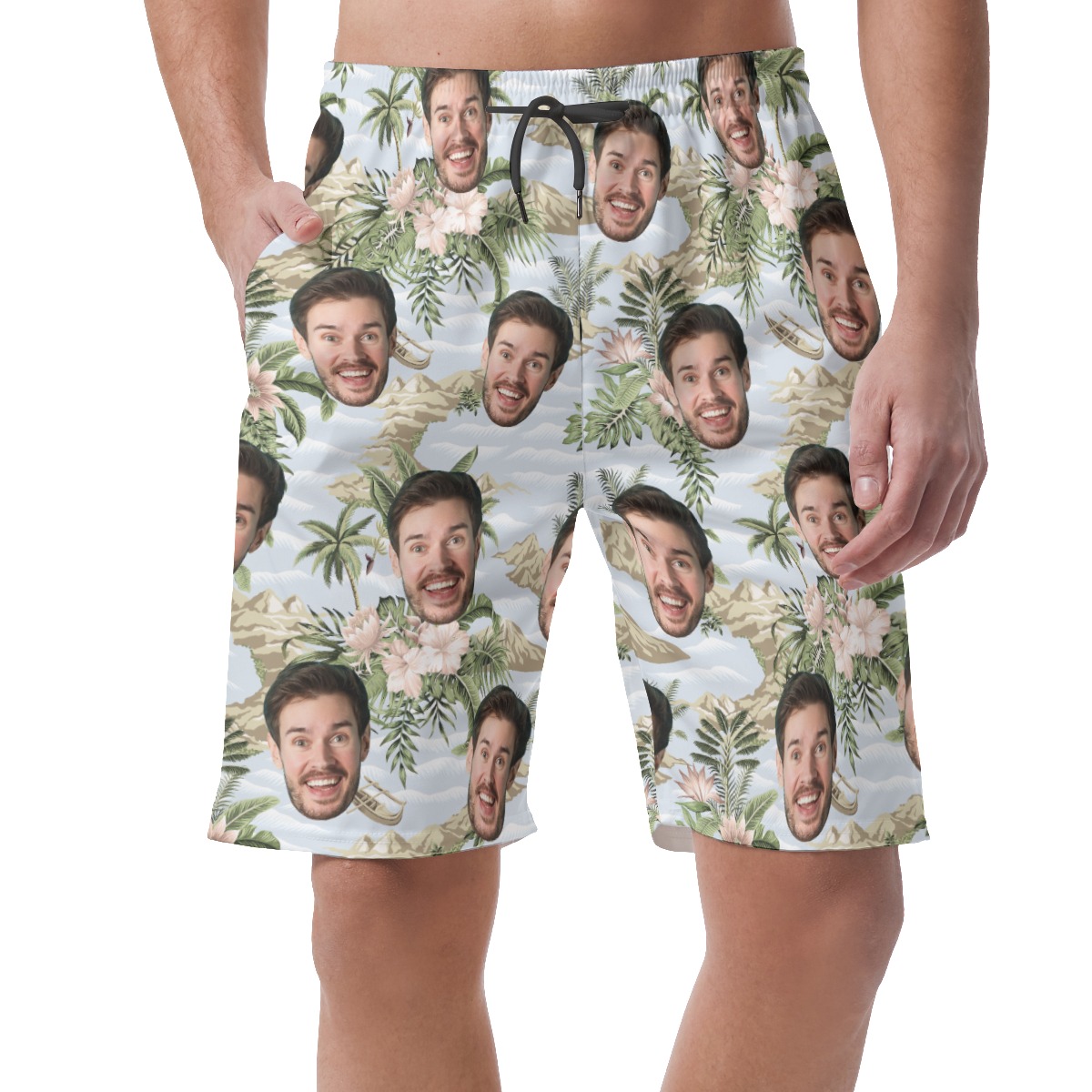 Funny Custom Face Botanical Island Hawaiian Beach Shorts For Men - variant image 1